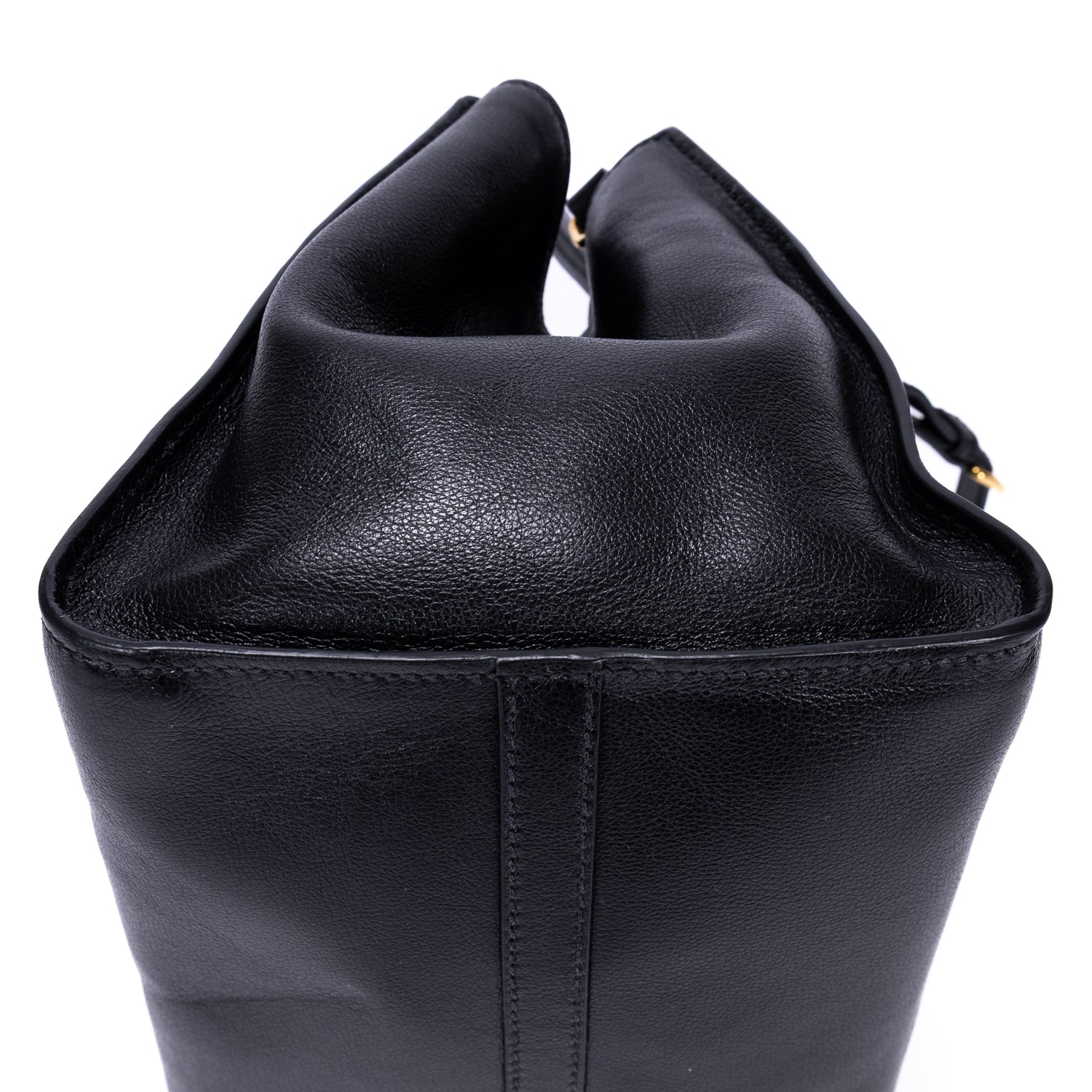 Shoulder Bag Twin Pocket Double Handle Tote Black Marmo Glace Leather