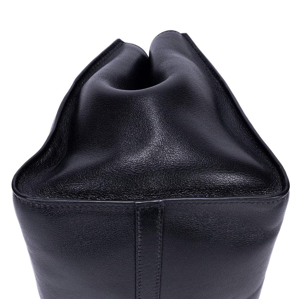 Shoulder Bag Twin Pocket Double Handle Tote Black Marmo Glace Leather