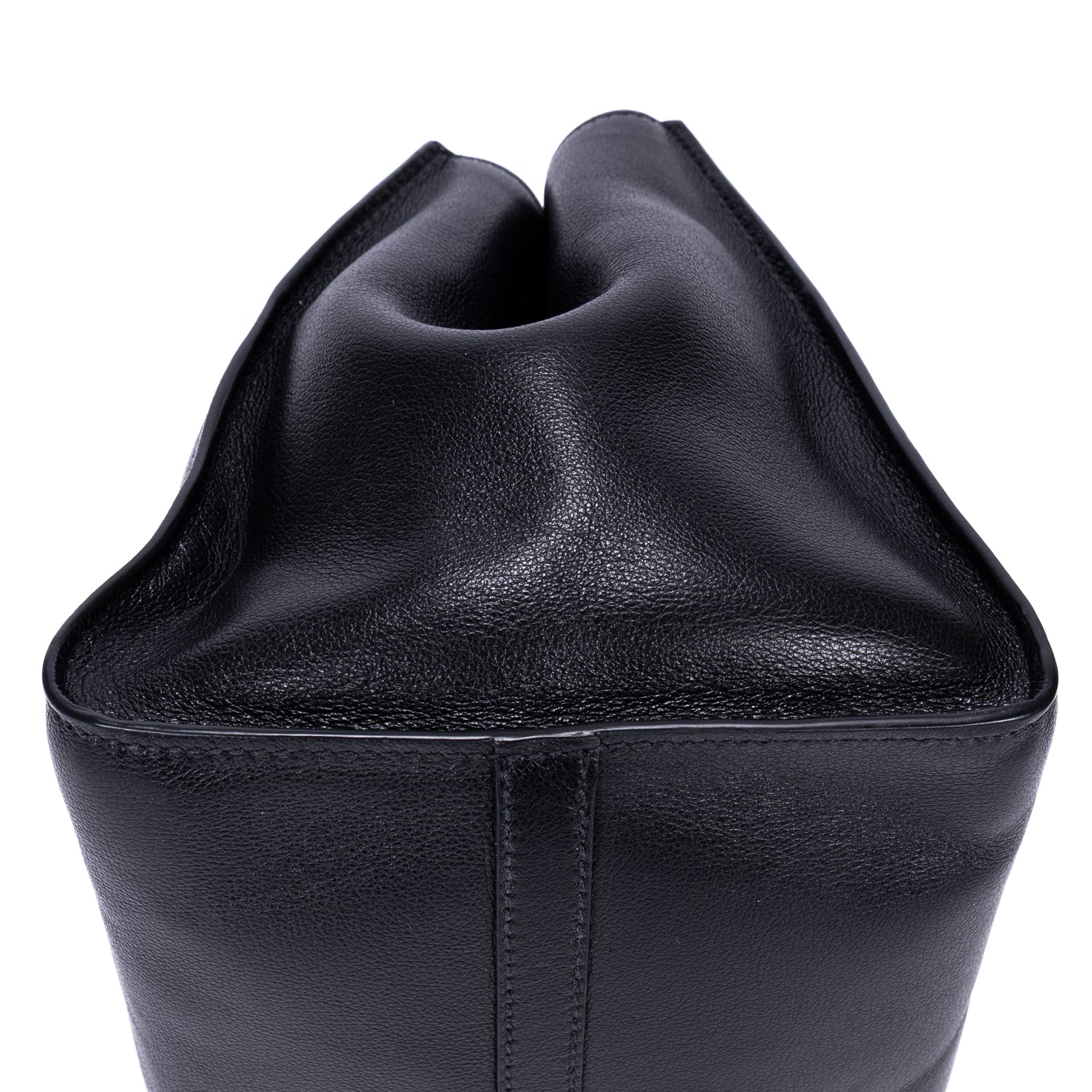 Shoulder Bag Twin Pocket Double Handle Tote Black Marmo Glace Leather