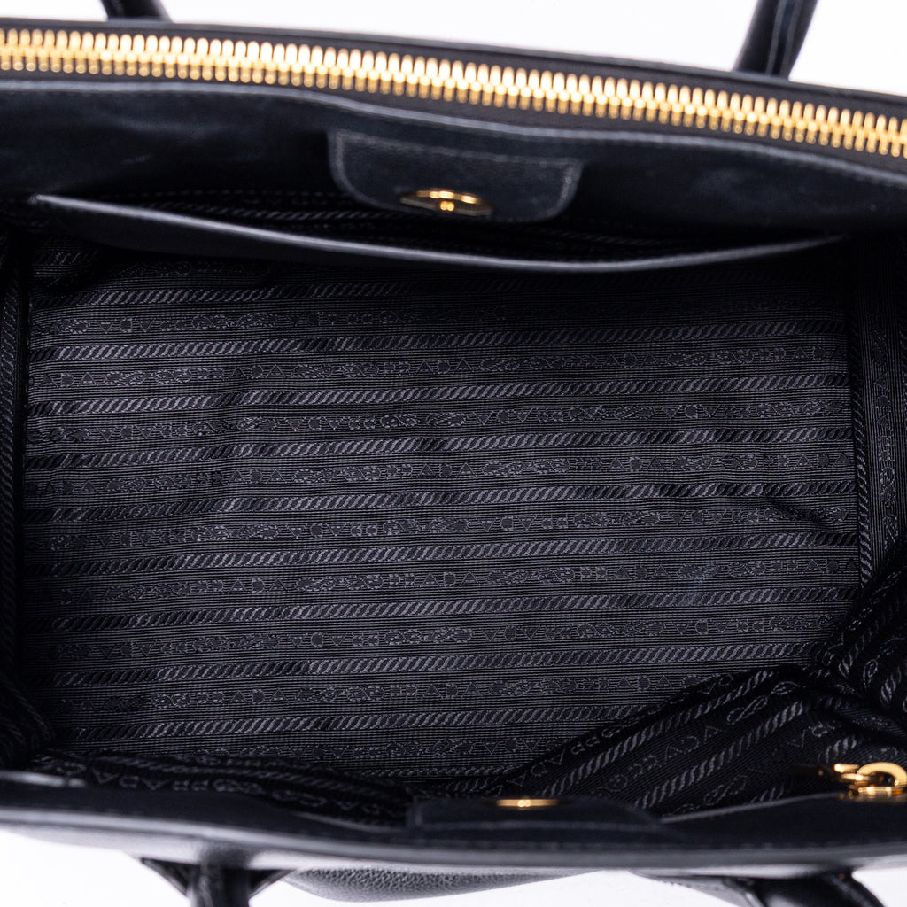 Shoulder Bag Twin Pocket Double Handle Tote Black Marmo Glace Leather