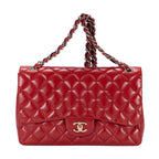 Shoulder Bag Classic Jumbo Single Flap Red Quilted Lambskin Leather