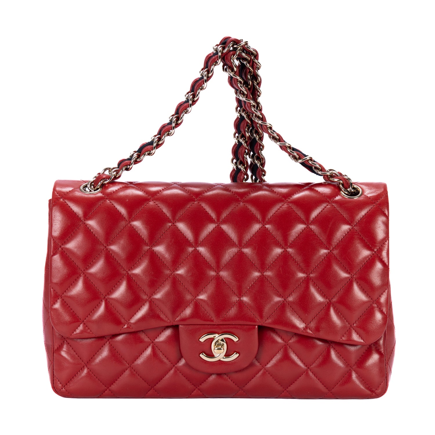 Shoulder Bag Classic Jumbo Single Flap Red Quilted Lambskin Leather