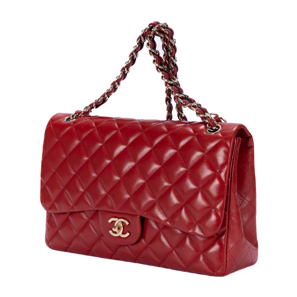 Shoulder Bag Classic Jumbo Single Flap Red Quilted Lambskin Leather