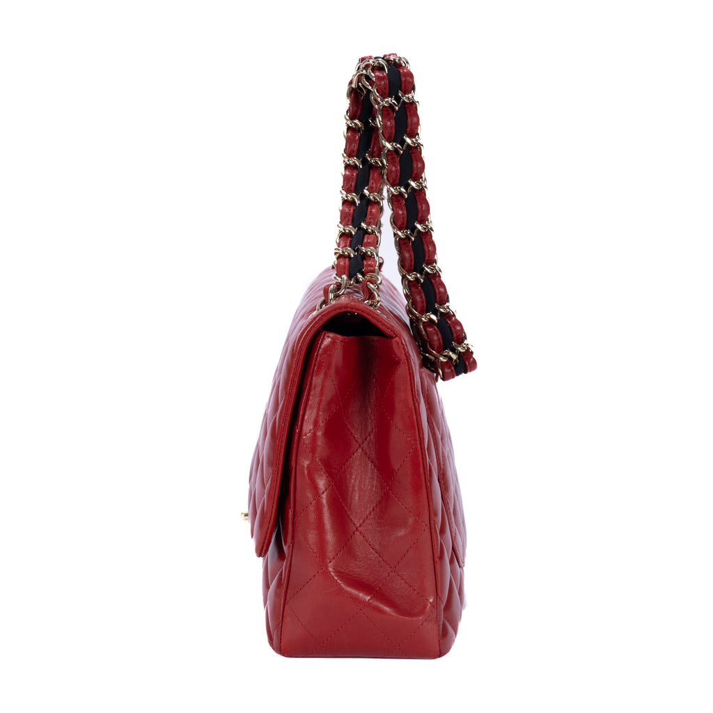 Shoulder Bag Classic Jumbo Single Flap Red Quilted Lambskin Leather