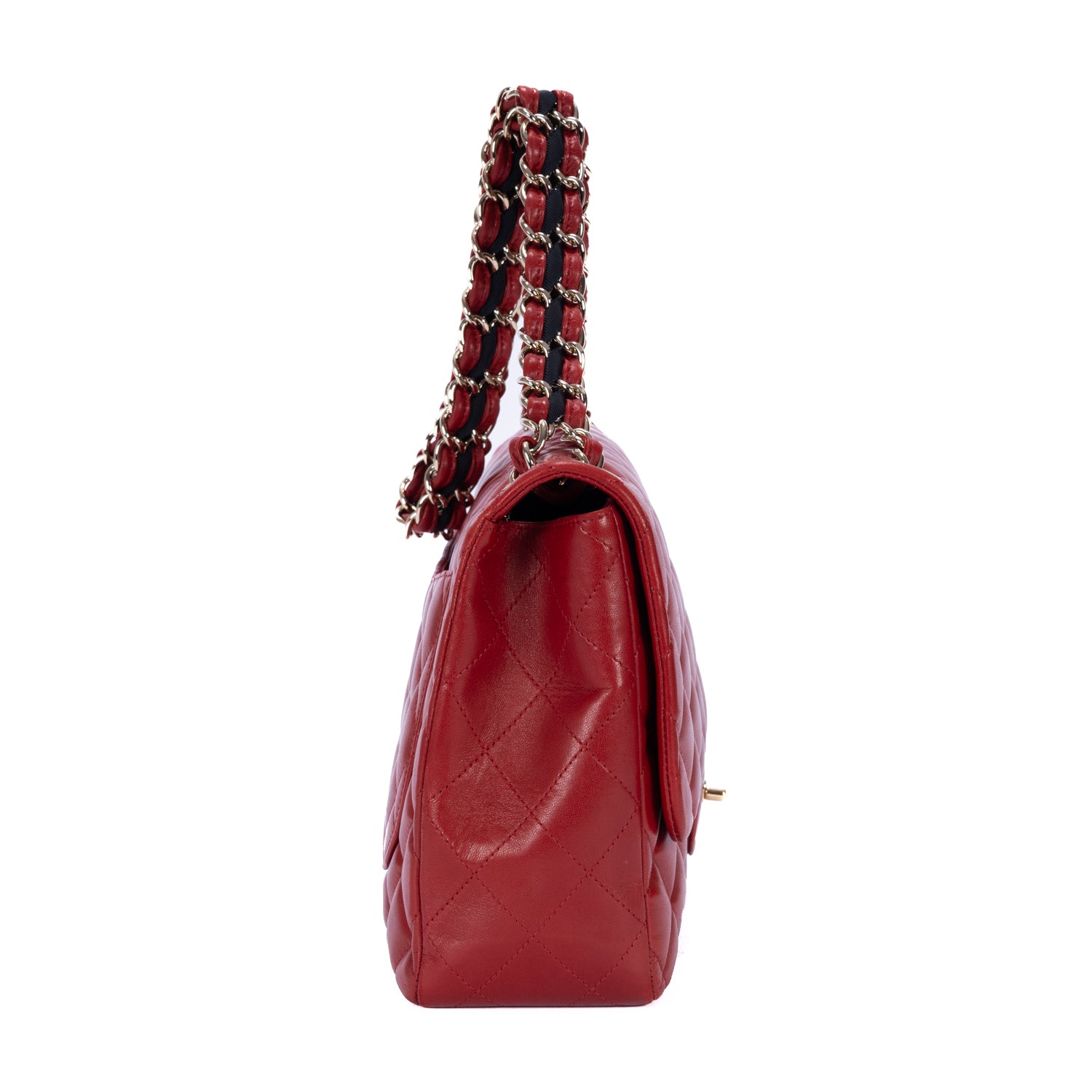 Shoulder Bag Classic Jumbo Single Flap Red Quilted Lambskin Leather