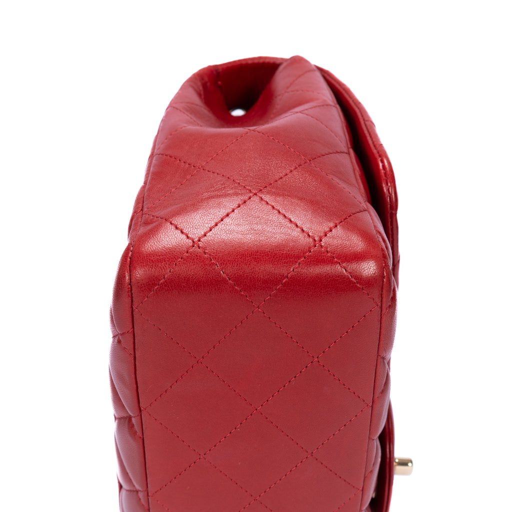 Shoulder Bag Classic Jumbo Single Flap Red Quilted Lambskin Leather