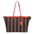 Shoulder Bag Roll Zip Tote Brown Pequin Striped Canvas