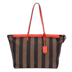 Shoulder Bag Roll Zip Tote Brown Pequin Striped Canvas
