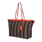 Shoulder Bag Roll Zip Tote Brown Pequin Striped Canvas