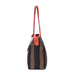 Shoulder Bag Roll Zip Tote Brown Pequin Striped Canvas
