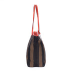 Shoulder Bag Roll Zip Tote Brown Pequin Striped Canvas
