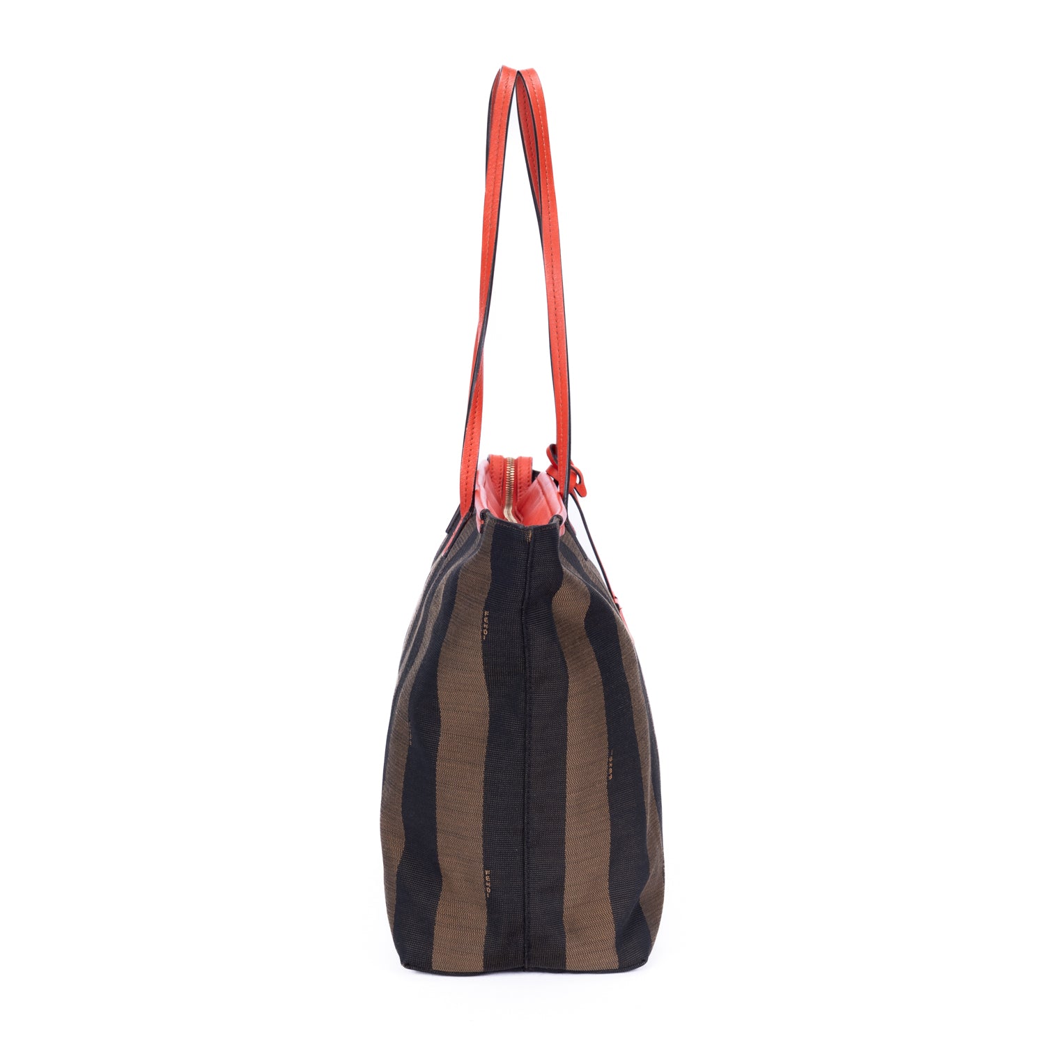 Shoulder Bag Roll Zip Tote Brown Pequin Striped Canvas