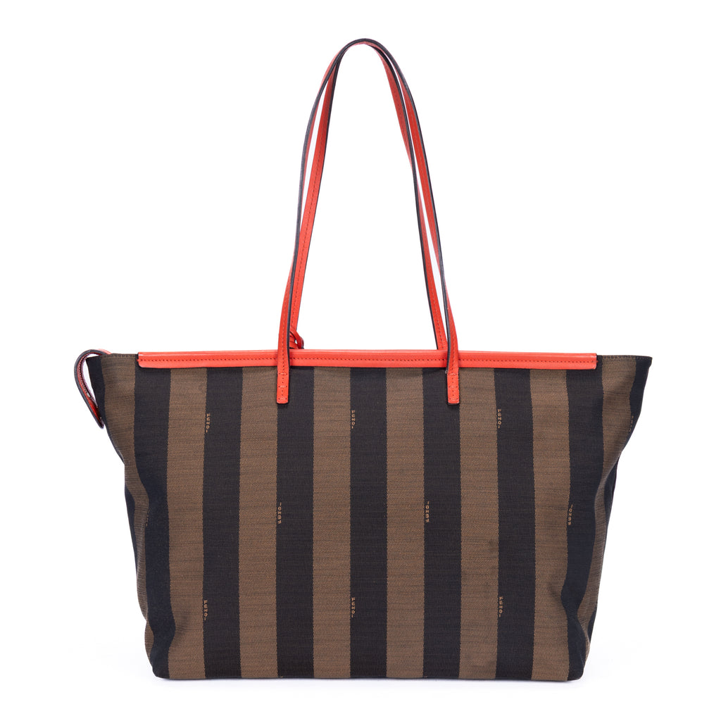 Shoulder Bag Roll Zip Tote Brown Pequin Striped Canvas