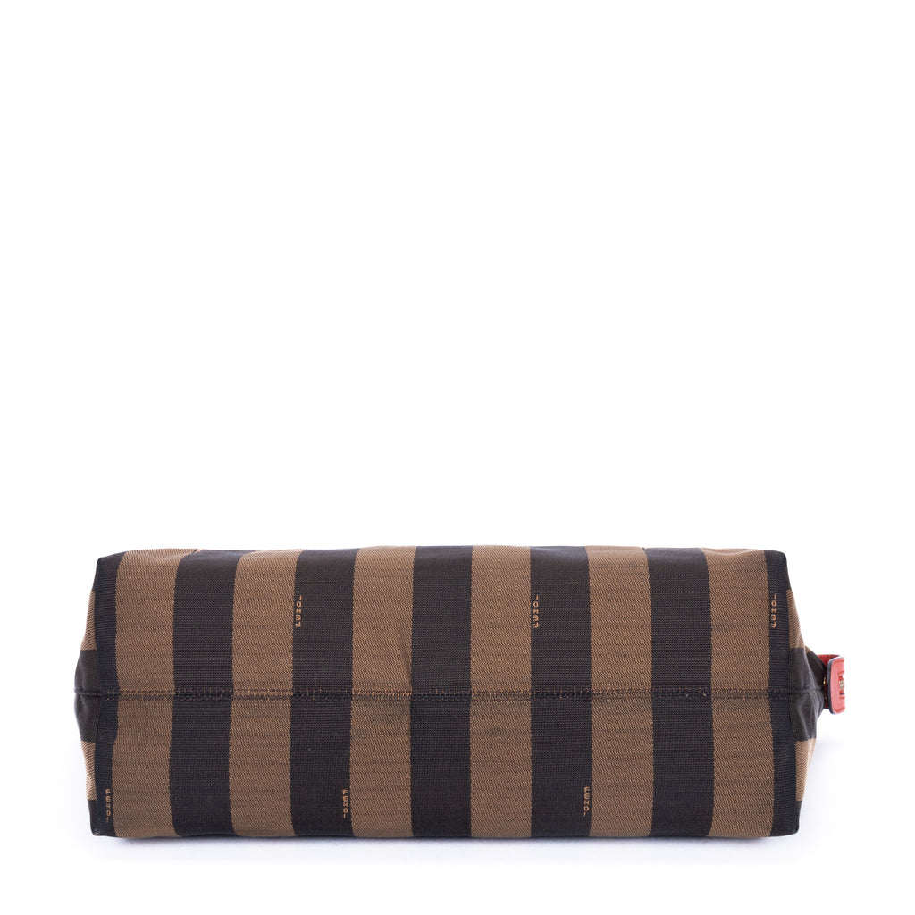Shoulder Bag Roll Zip Tote Brown Pequin Striped Canvas