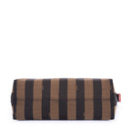 Shoulder Bag Roll Zip Tote Brown Pequin Striped Canvas