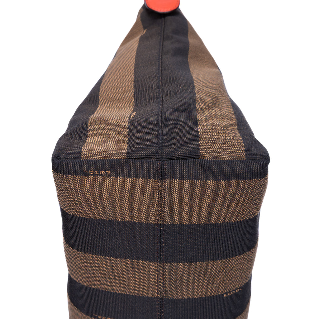 Shoulder Bag Roll Zip Tote Brown Pequin Striped Canvas