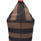 Shoulder Bag Roll Zip Tote Brown Pequin Striped Canvas