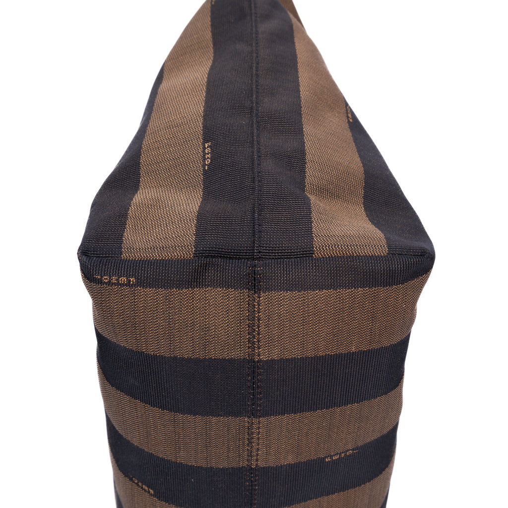 Shoulder Bag Roll Zip Tote Brown Pequin Striped Canvas