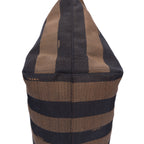 Shoulder Bag Roll Zip Tote Brown Pequin Striped Canvas