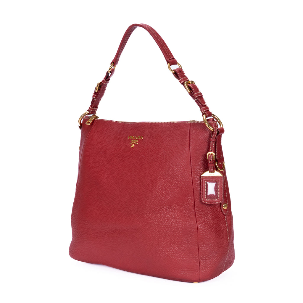 Bolso hobo de piel de ternera Vitello Daino roja