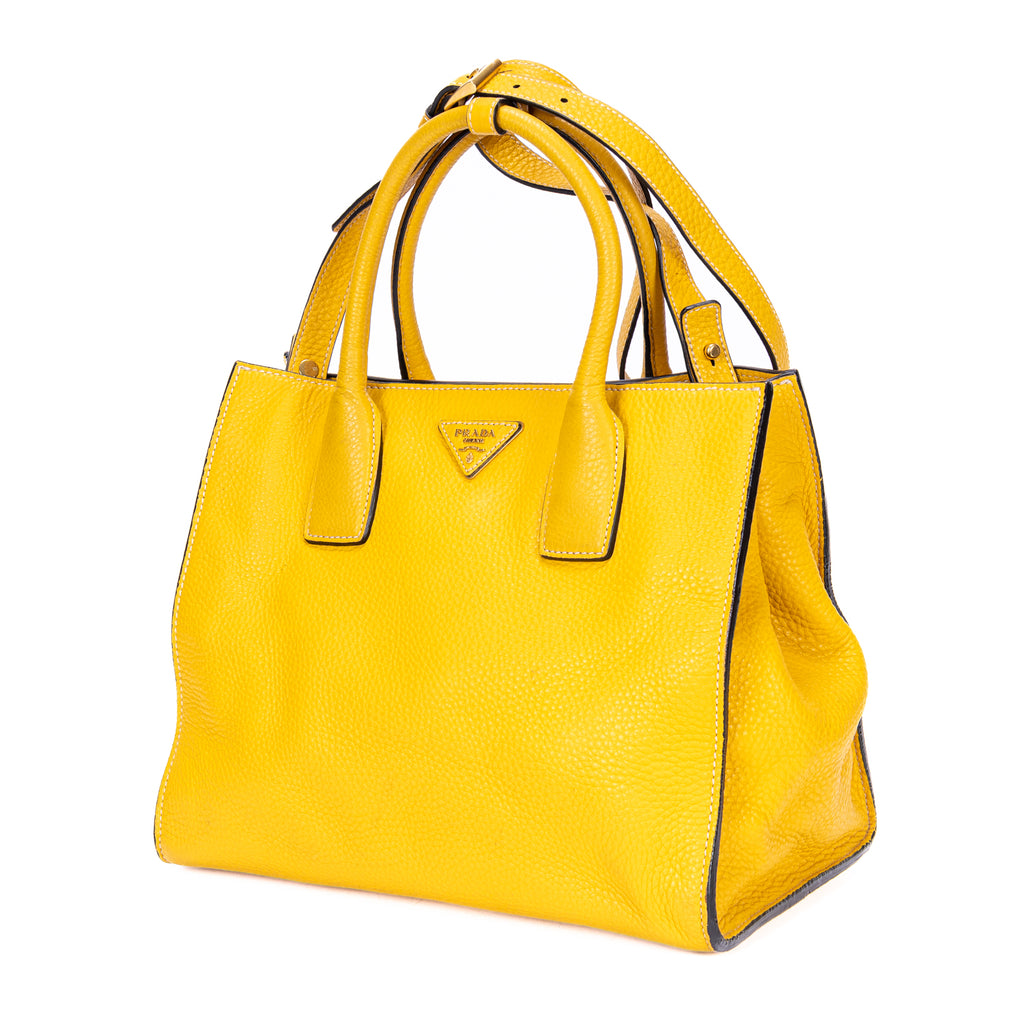 Bolso de mano Cabas Tote de cuero Vitello Daino amarillo