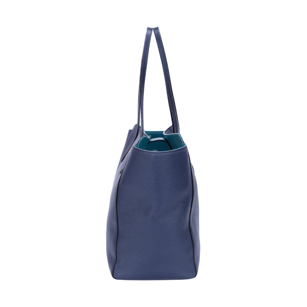 Bolso de Hombro Swing Shopper Tote Piel de Becerro Granulada Azul Marino