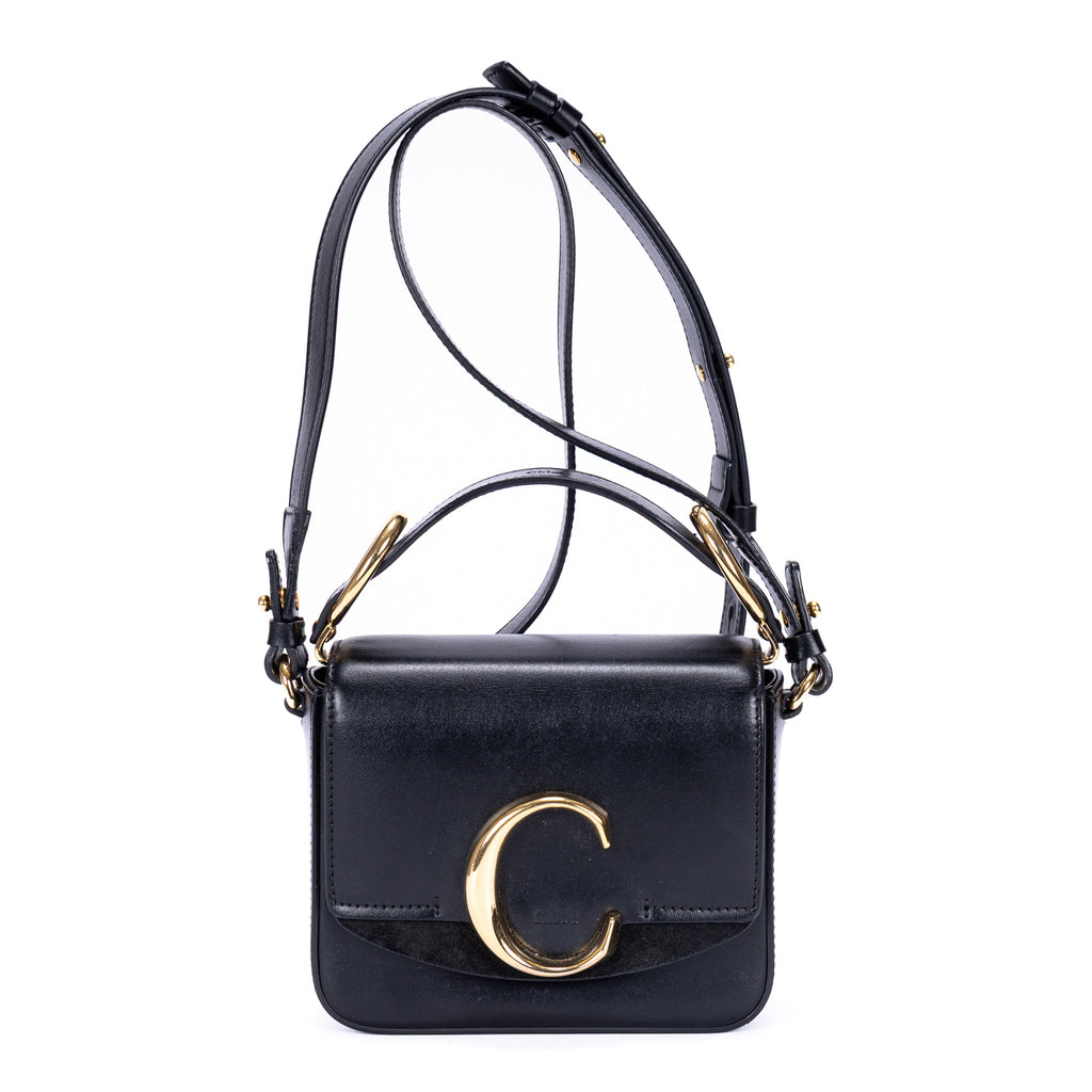 Bolso de hombro mini bandolera C de piel de becerro negra
