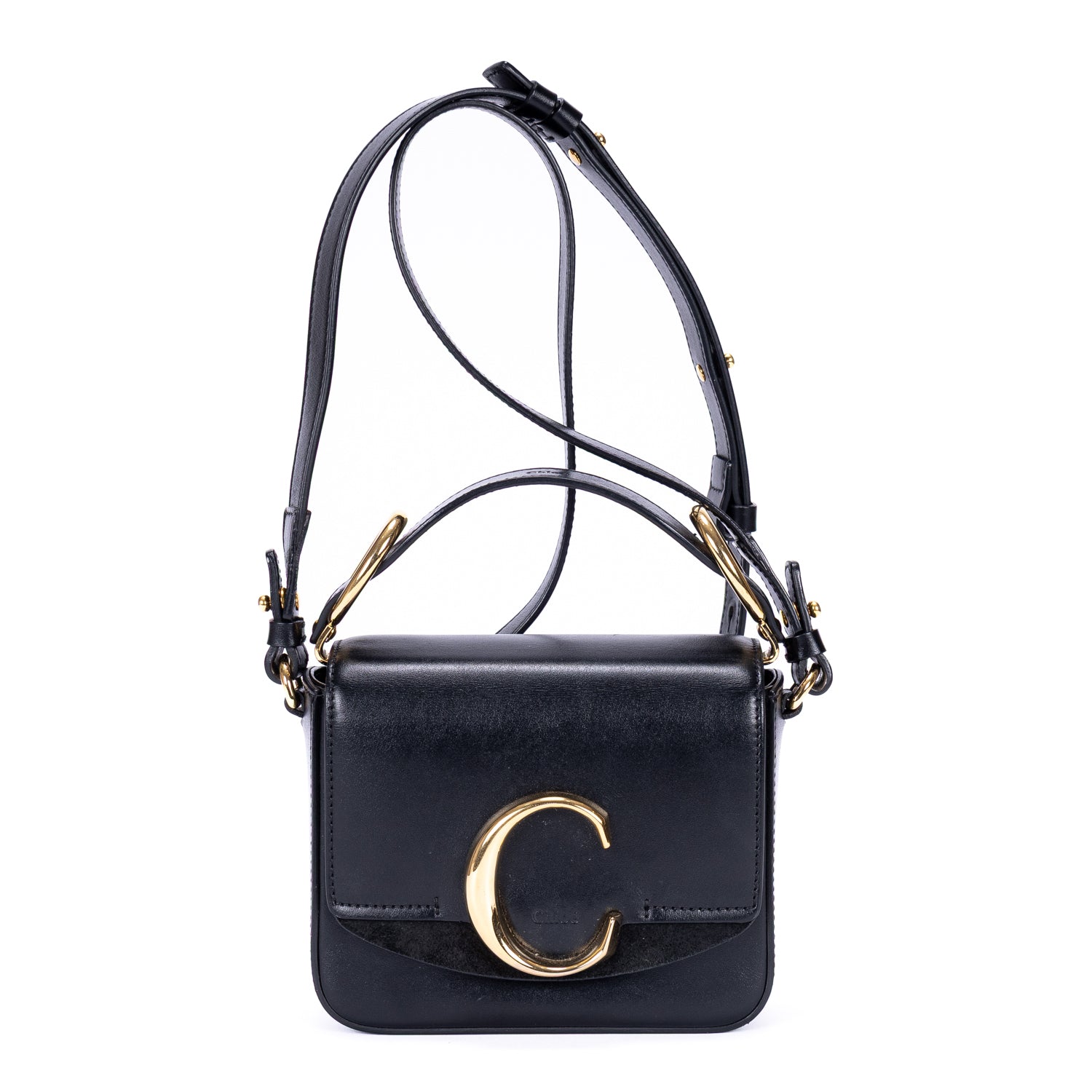 Bolso de hombro mini bandolera C de piel de becerro negra