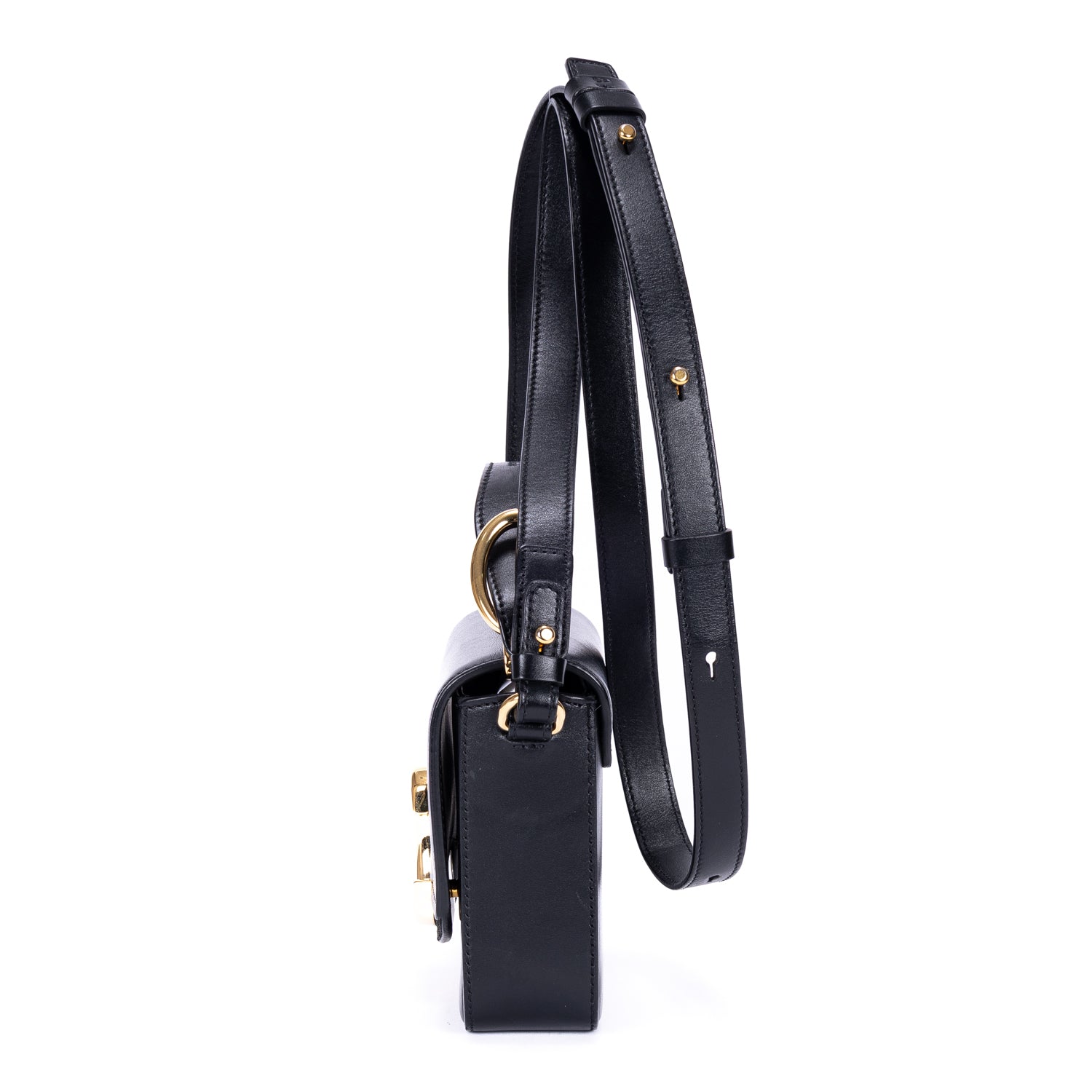 Bolso de hombro mini bandolera C de piel de becerro negra