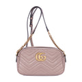Shoulder Bag Small GG Marmont Chain Crossbody Beige Quilted Chevron Calfskin Leather