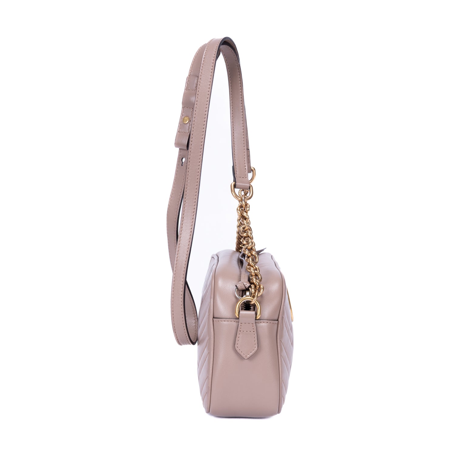 Shoulder Bag Small GG Marmont Chain Crossbody Beige Quilted Chevron Calfskin Leather