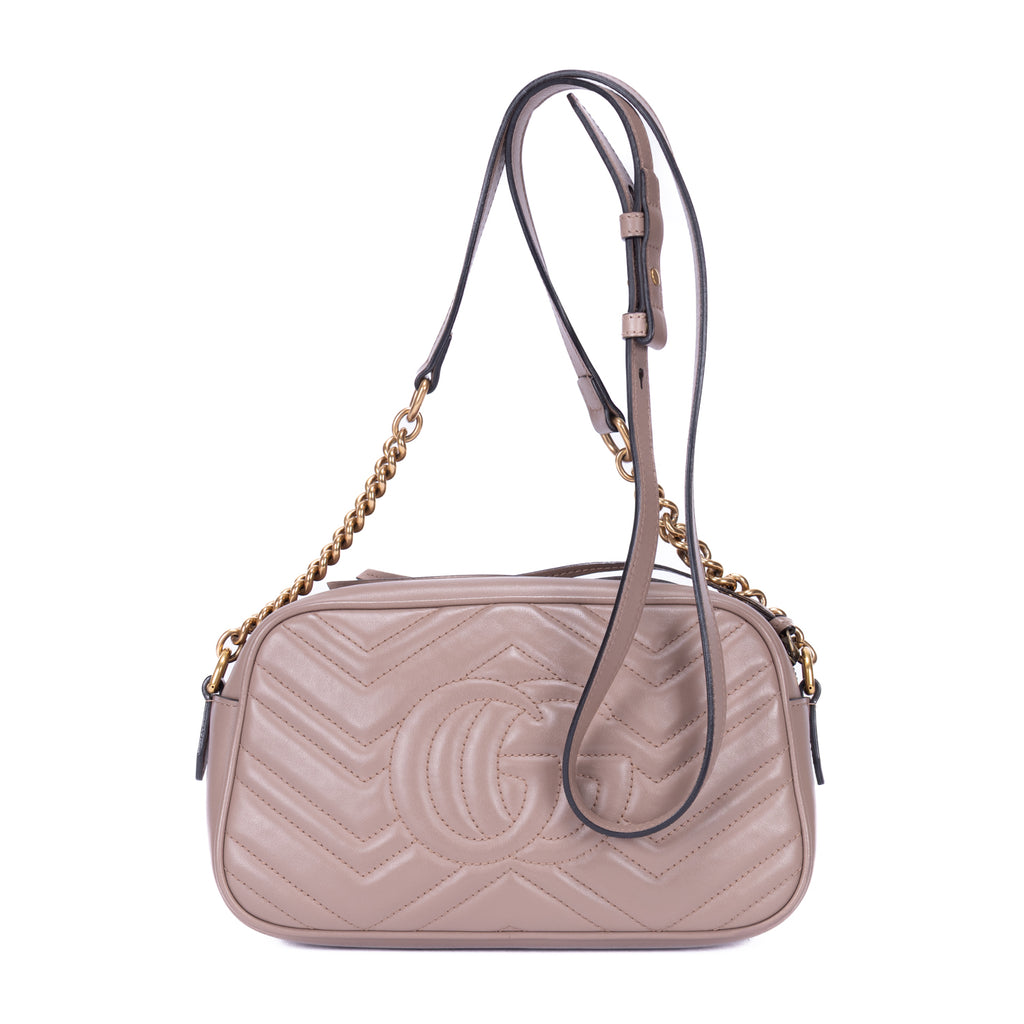 Shoulder Bag Small GG Marmont Chain Crossbody Beige Quilted Chevron Calfskin Leather