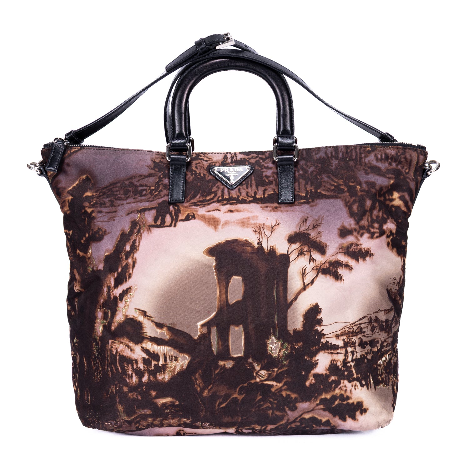 Shoulder Bag Tessuto Nylon Temple Print Tote Bag Black Printed Nylon