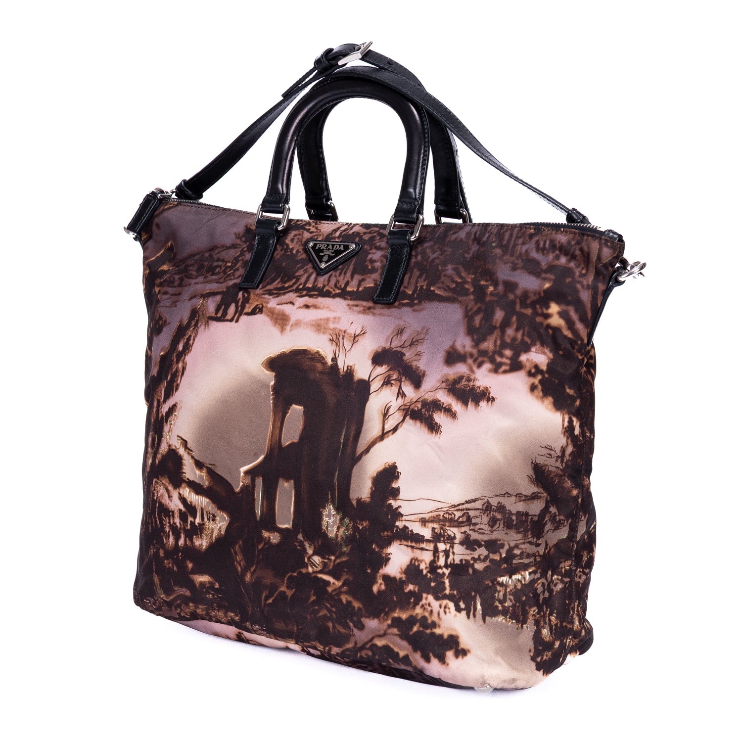 Shoulder Bag Tessuto Nylon Temple Print Tote Bag Black Printed Nylon