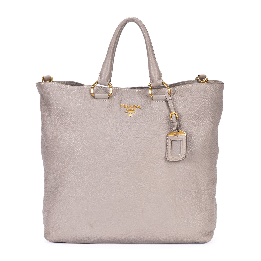 Shoulder Bag Shopping Tote Grey Vitello Daino Leather