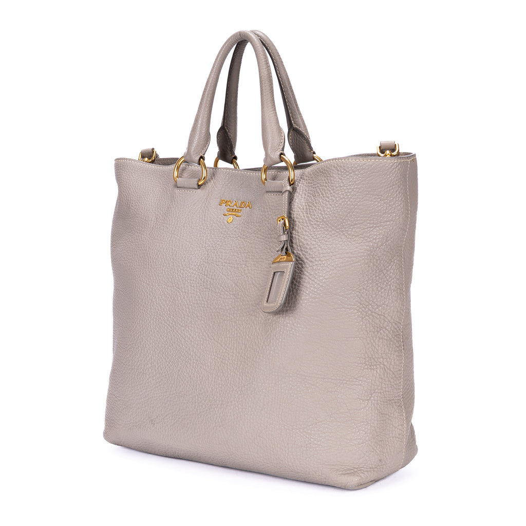 Shoulder Bag Shopping Tote Grey Vitello Daino Leather