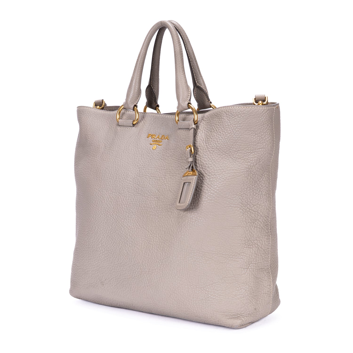 Shoulder Bag Shopping Tote Grey Vitello Daino Leather