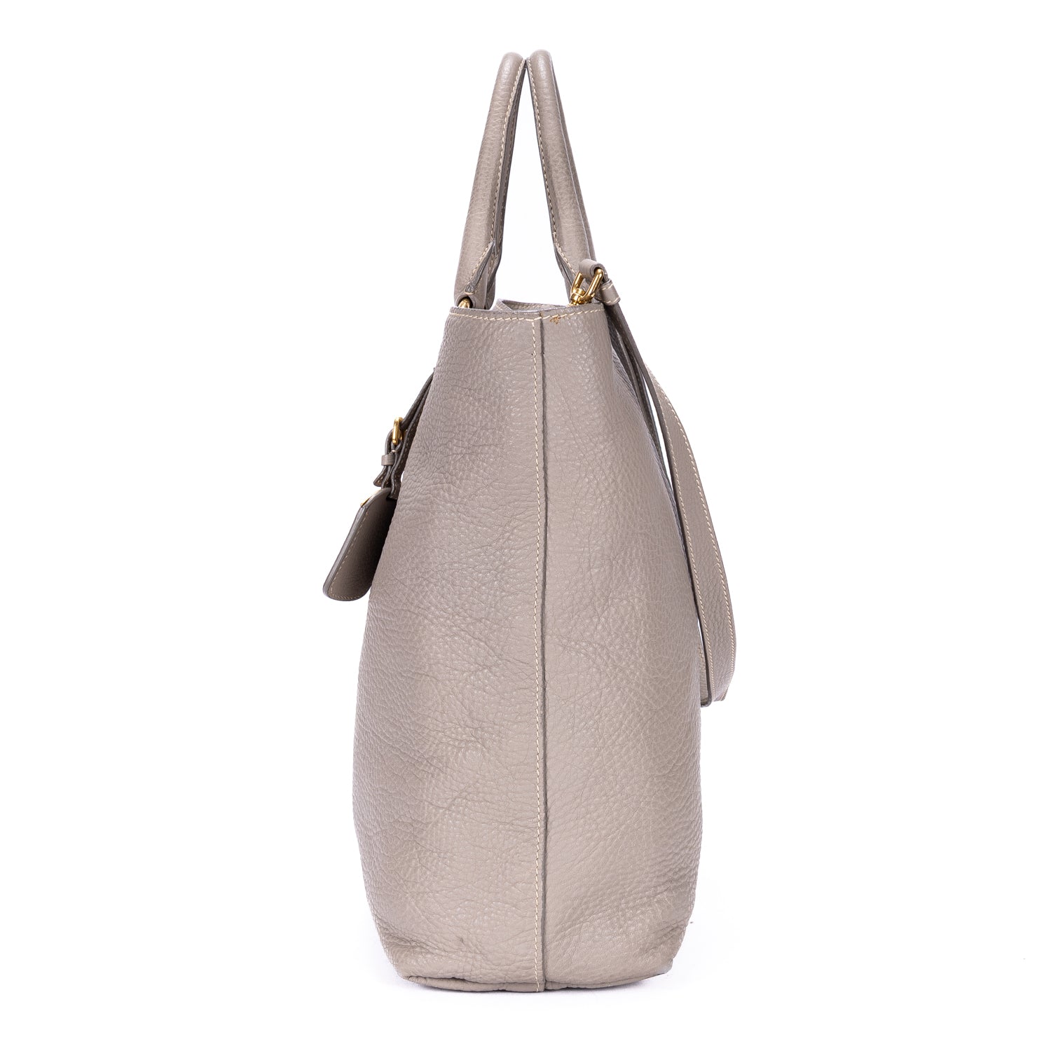 Shoulder Bag Shopping Tote Grey Vitello Daino Leather