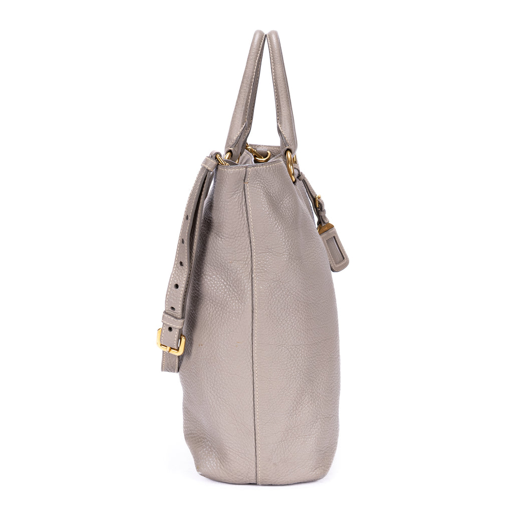 Shoulder Bag Shopping Tote Grey Vitello Daino Leather