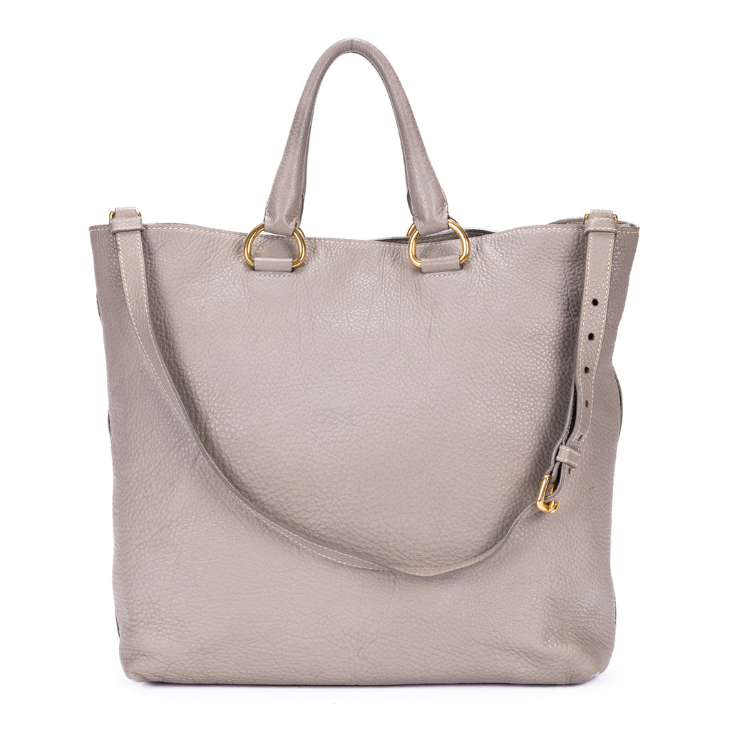 Shoulder Bag Shopping Tote Grey Vitello Daino Leather