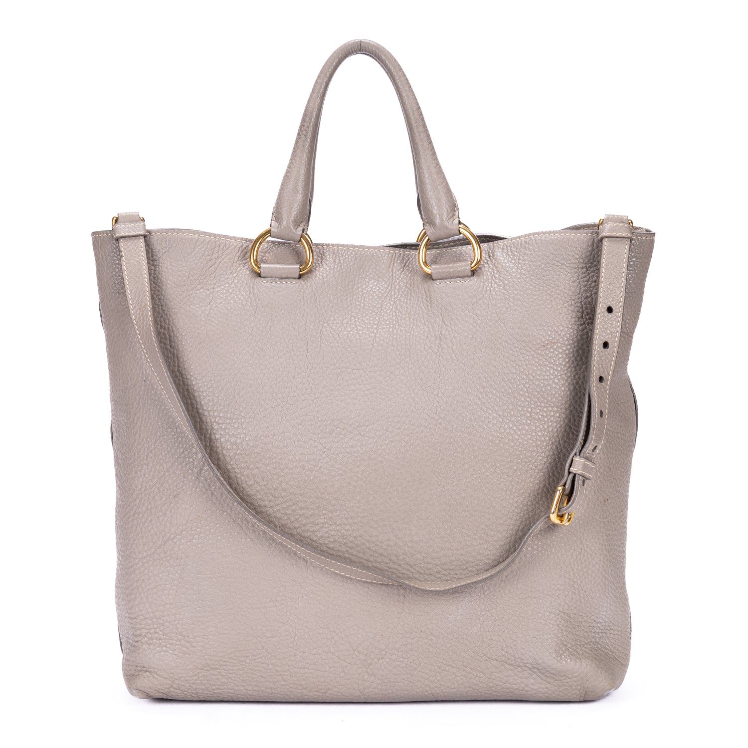 Shoulder Bag Shopping Tote Grey Vitello Daino Leather