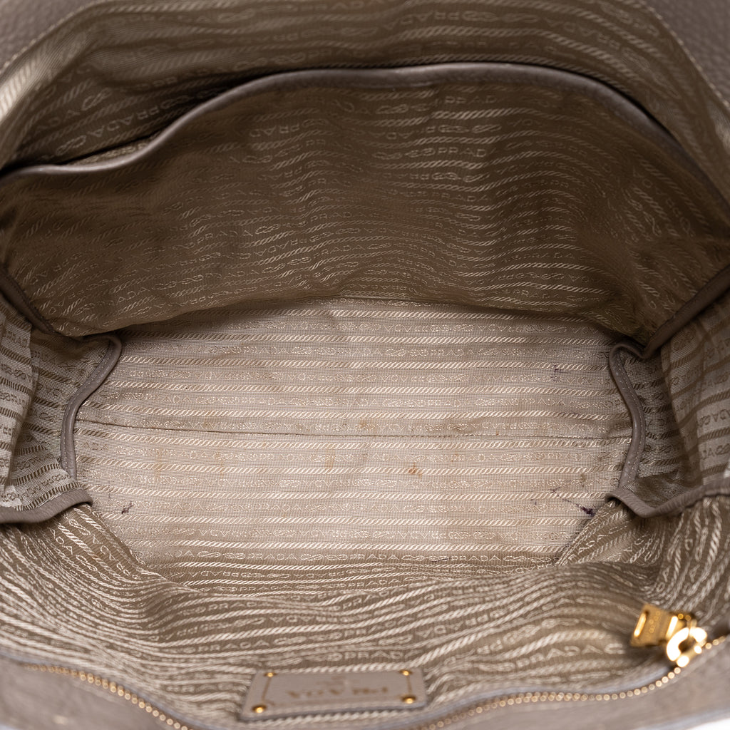 Shoulder Bag Shopping Tote Grey Vitello Daino Leather