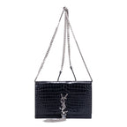 Bolso de hombro Kate con borla de piel negra grabada efecto cocodrilo