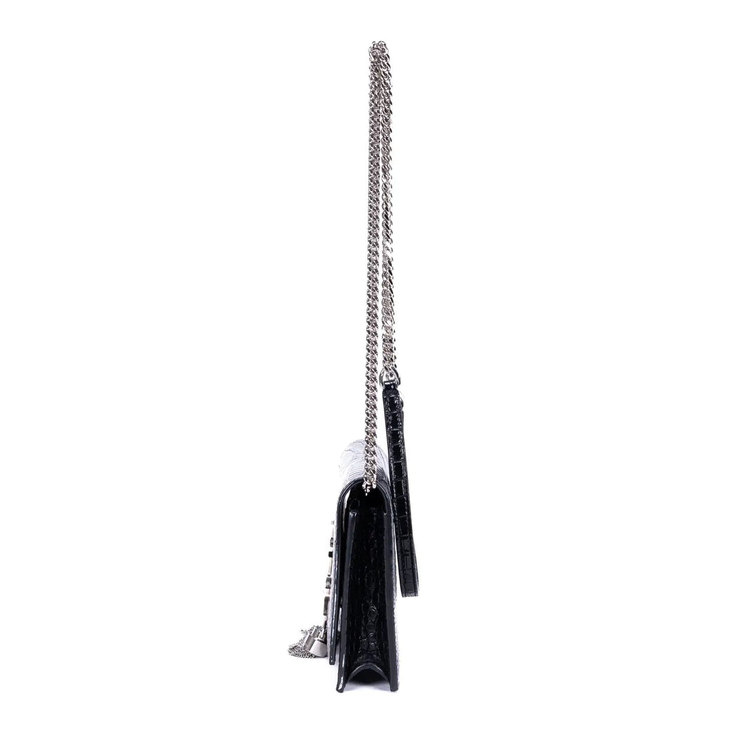 Bolso de hombro Kate con borla de piel negra grabada efecto cocodrilo