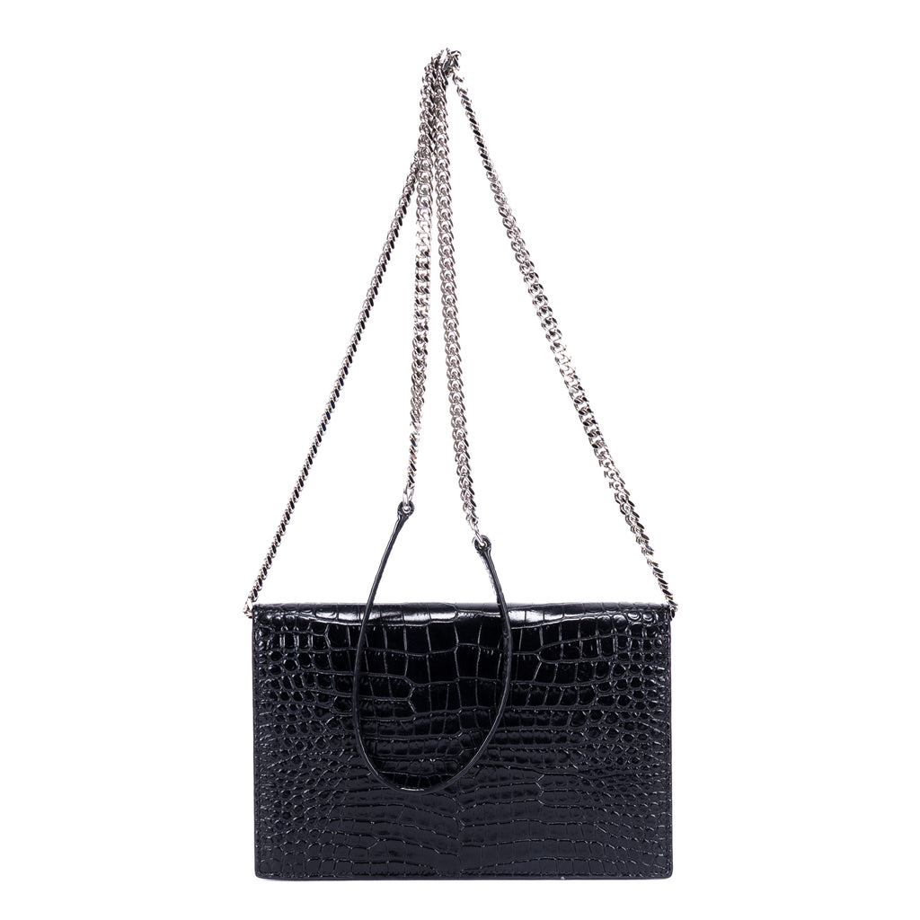 Shoulder Bag Kate Tassel Black Croc Embossed Leather