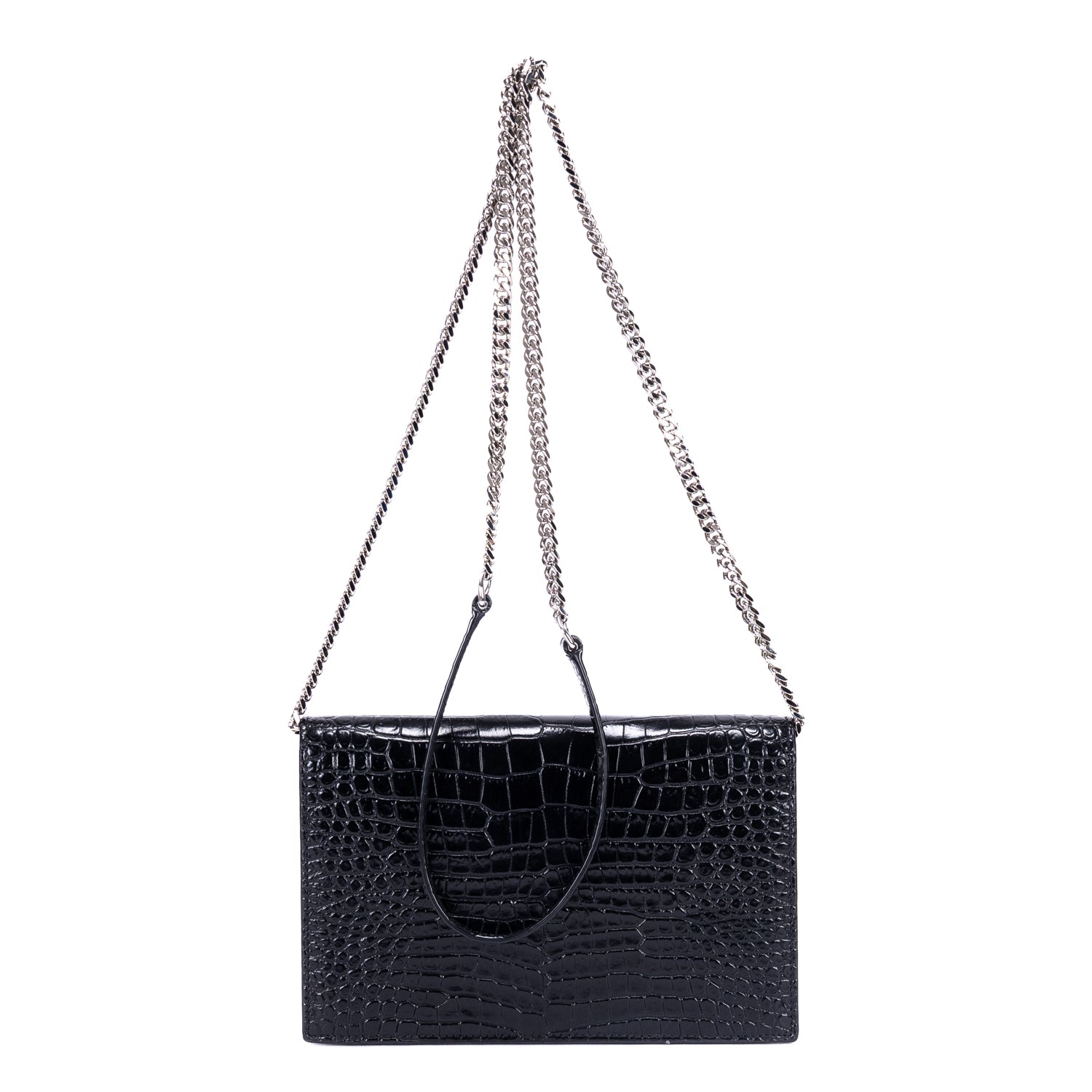 Shoulder Bag Kate Tassel Black Croc Embossed Leather