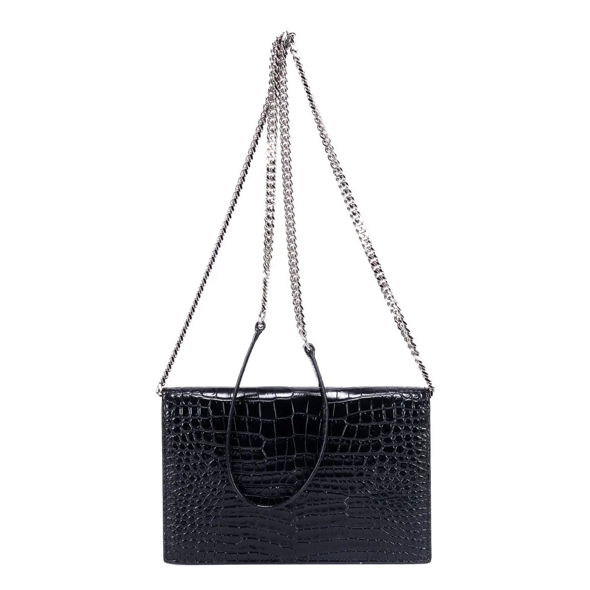 Bolso de hombro Kate con borla de piel negra grabada efecto cocodrilo