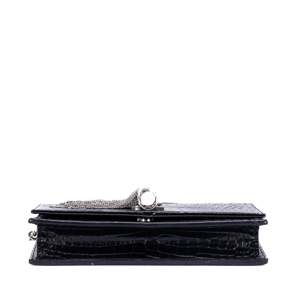 Shoulder Bag Kate Tassel Black Croc Embossed Leather