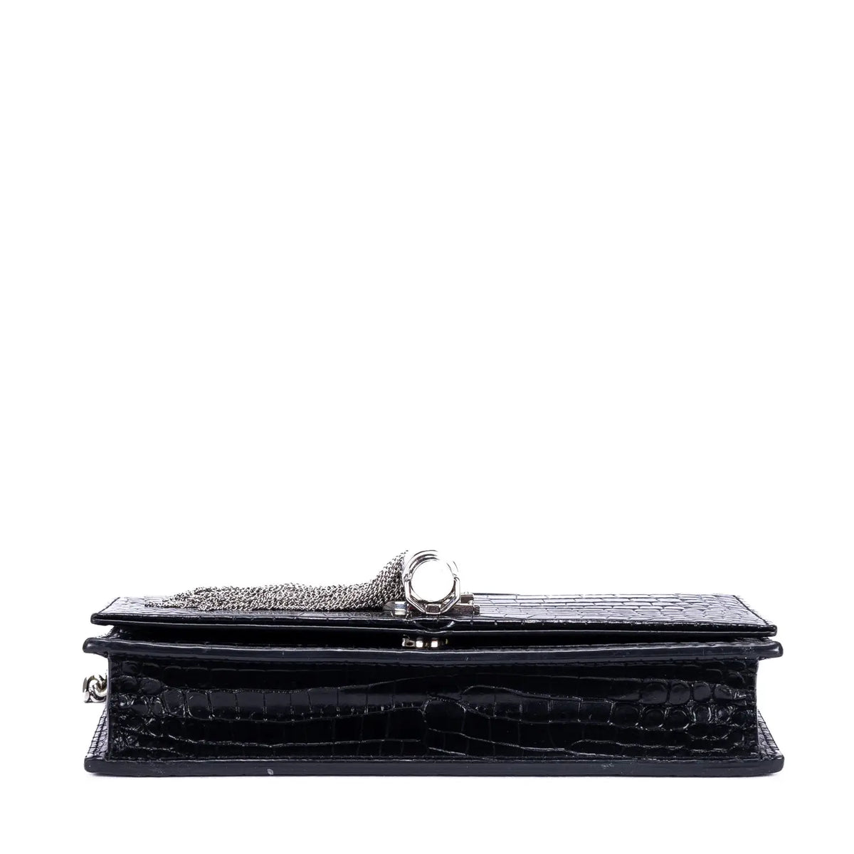 Bolso de hombro Kate con borla de piel negra grabada efecto cocodrilo