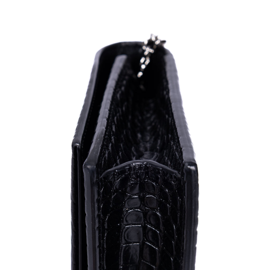 Shoulder Bag Kate Tassel Black Croc Embossed Leather